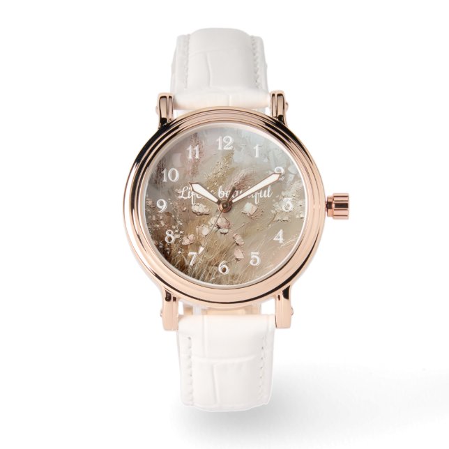Beige Rodnad Boho Blommig  Armbandsur (Framsida)