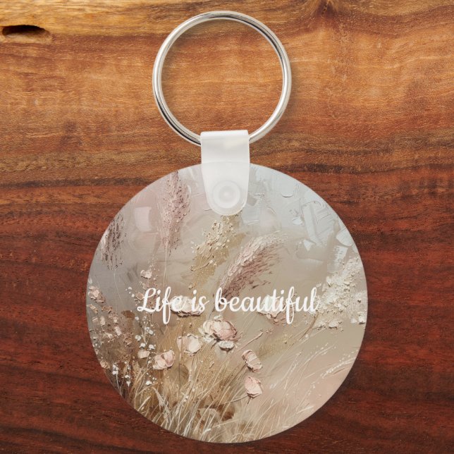 Beige Rodnad Boho Blommig  Nyckelring (Framsida)