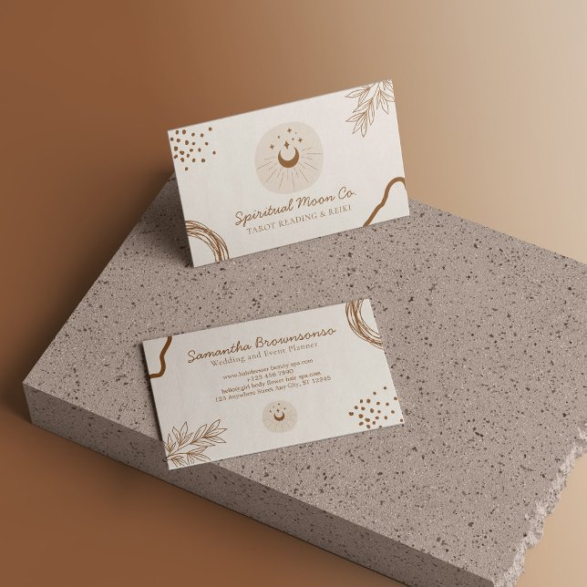 Beige Rodnad Månstjärnor Andlig Reiki Visitkort (Beige Blush Moon Stars Spiritual Reiki Business Card)