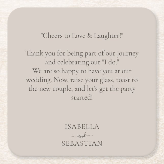 Beige Romantic Funny Message Wedding Underlägg Papper Kvadrat (Framsidan)