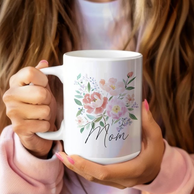 Beige Rosa Blommigt Mors dag Witty Caption Kaffemugg (watercolor pink beige floral mom birthday mothers day coffee mug)