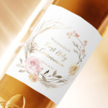 beige rosa blommor Första Heligan Communion Vinflaska Etikett<br><div class="desc">Första Heligans gemenskapsetiketter</div>