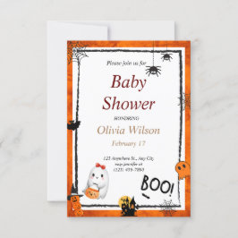Beige Rosa Boho Illustrated Halloween Baby Shower Inbjudningar