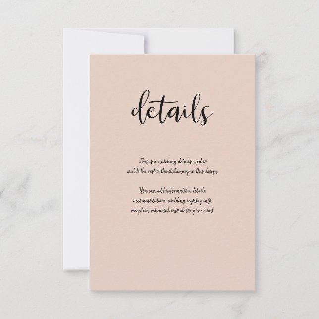 Beige Rosa Modern Guld Glitter Bröllopsdetaljer OSA Kort (Framsida)