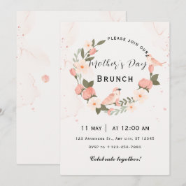Beige Rosa Mors dag Brunch Inbjudan