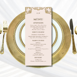Beige Rosa Ornate Monogram Baroque Bröllop Menu Meny