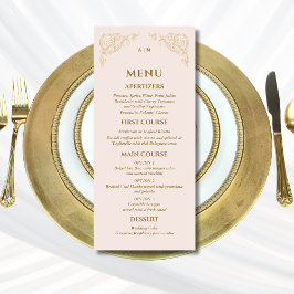 Beige Rosa Ornate Monogram Baroque Bröllop Menu Meny
