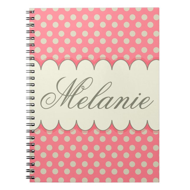 Beige rosa polka dots för anteckningsbok (Framsidan)