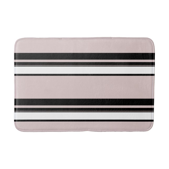 Beige Rosa Vit Svart Ränder Klassisk Randig Badrumsmatta (Framsidan)