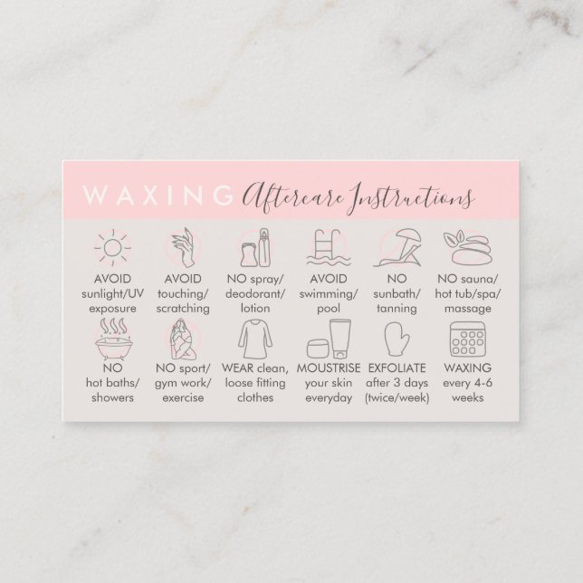 Beige Rosa Waxing after care-instruktioner Visitkort (Baksida)