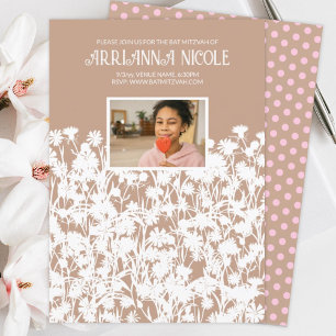 Beige, Rosa, White Vild Flowers Bat mitzvah Inbjudningar