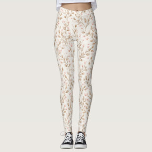 Beige rosablommig leggings