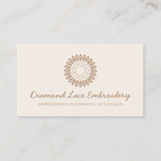 Beige rosafärgad diamantlogotyp Brodery Spets Sy Visitkort (Framsida)