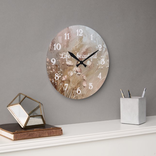 Beige rosaktig boho blommig  stor klocka (Kontor)