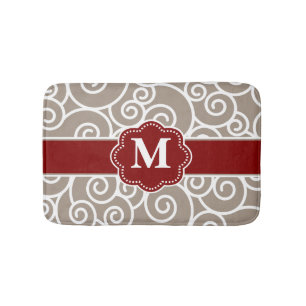 Beige rött virvlar runt Monogrambathmaten Badrumsmatta