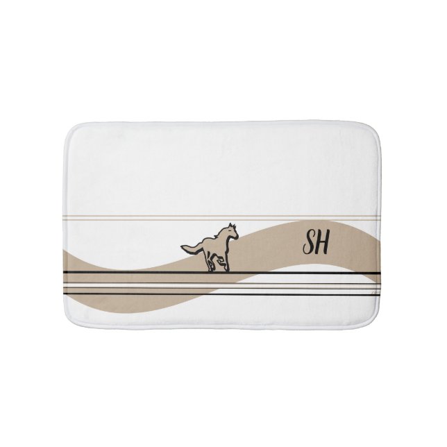 Beige Running Horse Design and Initials Badrumsmatta (Framsidan)
