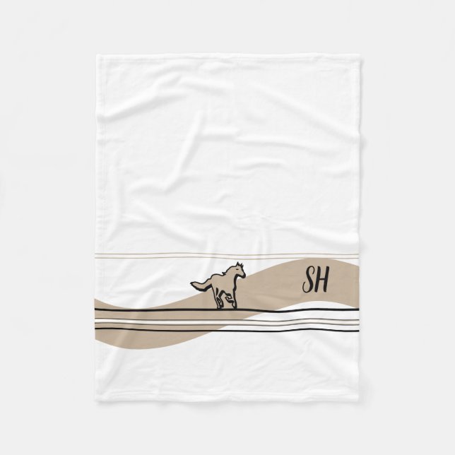 Beige Running Horse Design and Initials Fleecefilt (Framsidan)