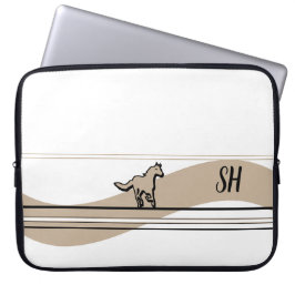 Beige Running Horse Design and Initials Laptop Fodral