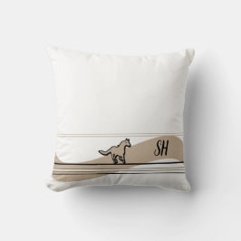 Beige Running Horse Design & Initials Throw Pillow Kudde
