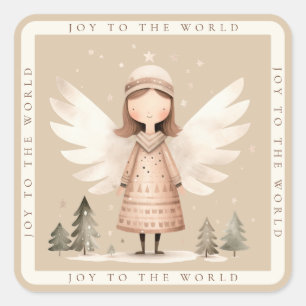 Beige Rustic Angel Fyrkantigt Klistermärke