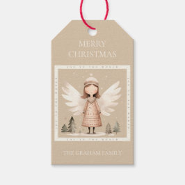 Beige Rustic Angel Gift Märkre Presentetikett