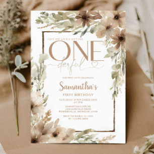 Beige Rustic Blommigt är inte hennes födelsedag Inbjudningar