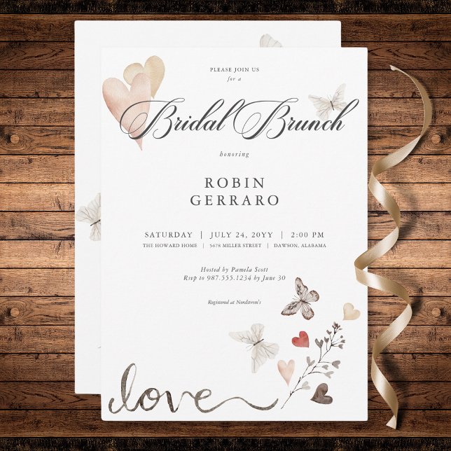 Beige Rustic Boho Kärlek Möhippa Brunch Inbjudningar (Beige Rustic Boho Love Bridal Brunch Invitation)