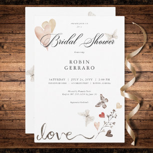 Beige Rustic Boho Love Bröllopsdusch Inbjudningar