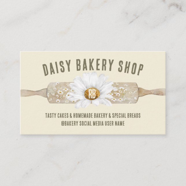 Beige Rustic Stil Daisy Flower Bakery Visitkort (Framsida)