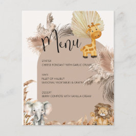 Beige Safari Theme Jungle Animals Kids Party Menu