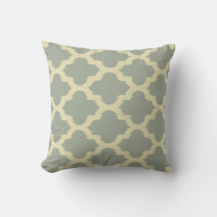 Beige & Sage Grönt Ikat Quatrefoil Mönster Kudde