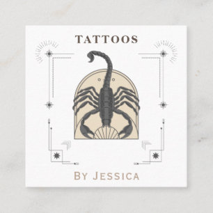 Beige Scorpio Illustration Tattoo Artist Mystic Fyrkantigt Visitkort