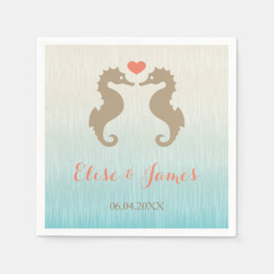 Beige Seahorse i Kärlek och Custom Names Bröllop Pappersservett