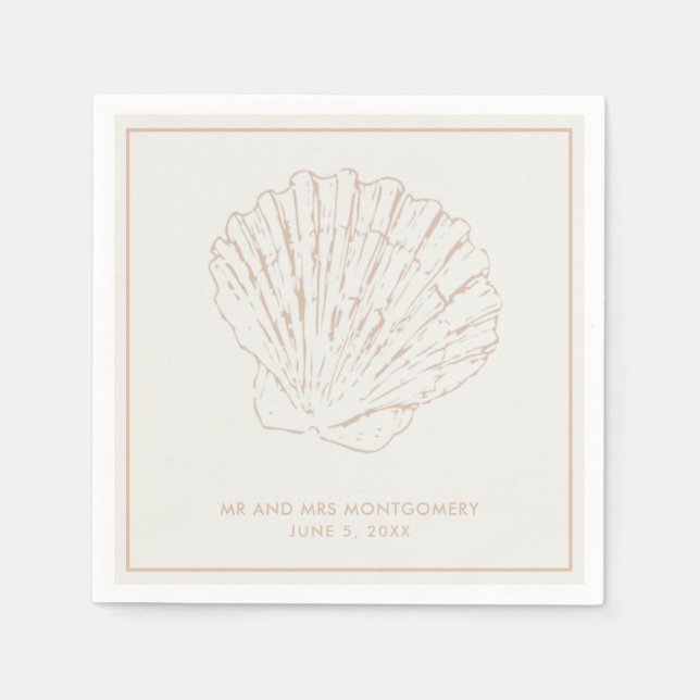 Beige Seashell Beach Wedding Napkins Pappersservett (Framsidan)