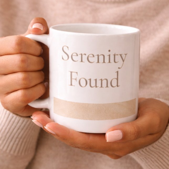 Beige Serenity Band Mugg (Beige watercolor band with serene wording for slow, meaningful morning moments)