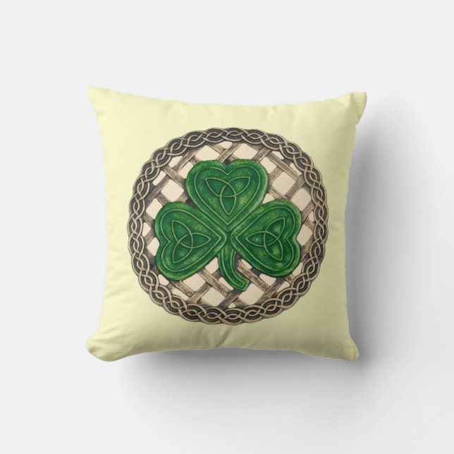 Beige Shamrock och Celtic Knots Reversible Pillow Kudde (Framsida)