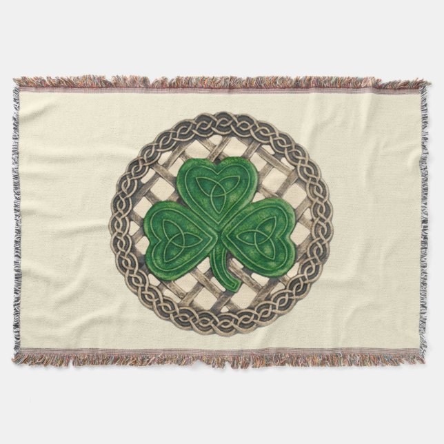 Beige Shamrock på Celtic Knots Throw Blanket Filt (Framsidan)