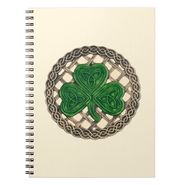 Beige Shamrock på den keltiska Spiral bärbara dato Anteckningsbok Med Spiral (Framsidan)