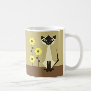 Beige Siamese Cat och blommigt Coffee Mugg