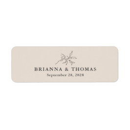 Beige Simple Botanical Bröllop Cigar Band Returadress Etikett