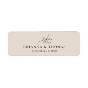 Beige Simple Botanical Bröllop Cigar Band Returadress Etikett