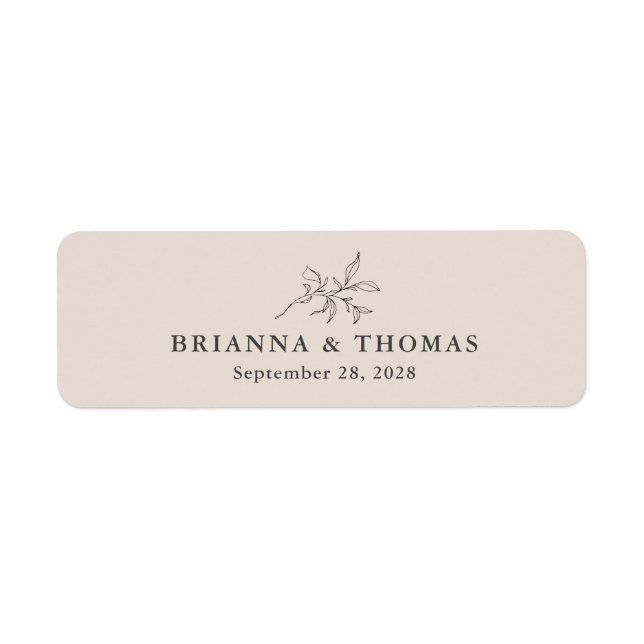 Beige Simple Botanical Bröllop Cigar Band Returadress Etikett (Framsidan)