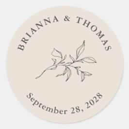 Beige Simple Botanical Bröllop Runt Klistermärke