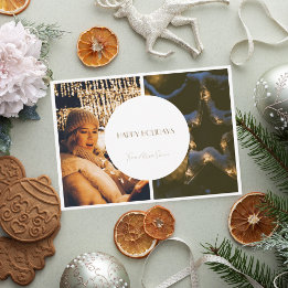 Beige Simple Collage jul Photo Card Tack Kort