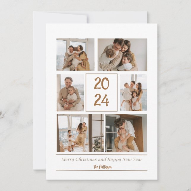 Beige Simple Family Photo God jul Card Julkort (Framsida)