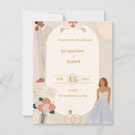Beige Simple Illustration Wedding bjudande Inbjudningar