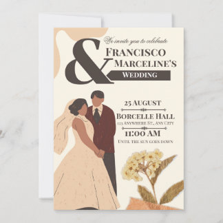 Beige Simple Scrapbook Wedding Invitation Inbjudningar