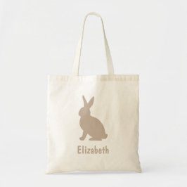 Beige Sitting Bunny Silhouette With Name Easter Tygkasse
