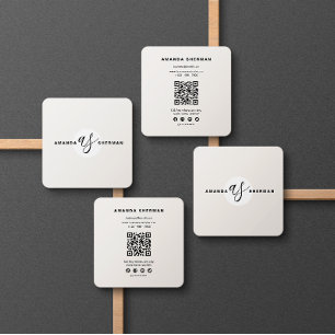 Beige - skannerbar QR-kod för minimal Professionel Fyrkantigt Visitkort