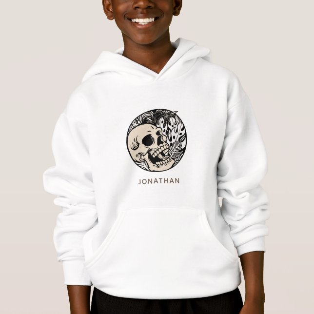 Beige Skull och Tropical Löv Mönster Boys Namn Rol T Shirt (Framsida)